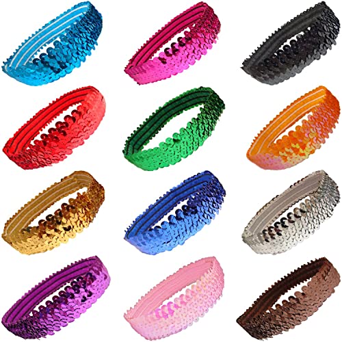 Kenz Laurenz Sequin Headband Pack - 12 Sparkly Hairbands for Teens & Women