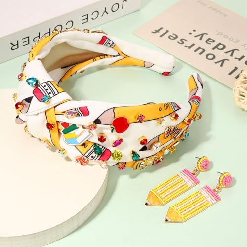 Teacher Knotted Headband - Back to School Pencil and Apple Print Accessory