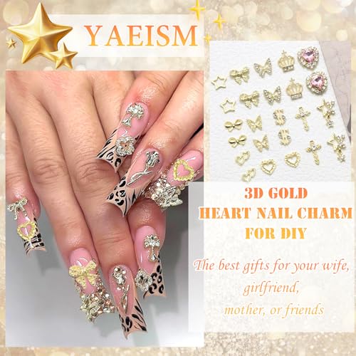 YAEISM Gold Nail Charms 180PCS Set - Cross, Star, Butterfly, Crown & More