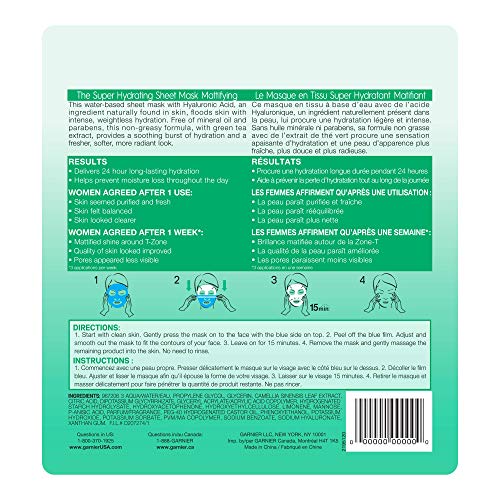 Garnier Moisture Bomb Green Tea Hydrating Sheet Mask 1 Count - Mattifying & Soothing
