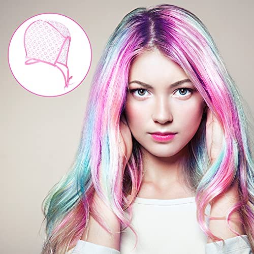 Highlight Hair Cap Set - 6 Pieces Salon Hair Coloring & Dyeing Tools with 4 Crochet Needles | Purple, Blue, Pink