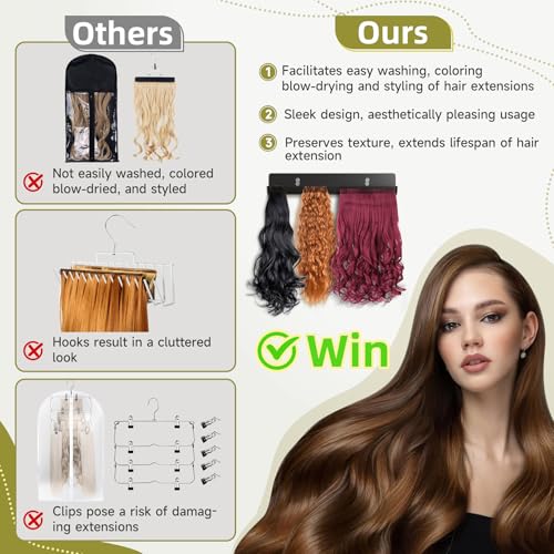 Matte Black Hair Extension Hanger - Tangle-Free Organizer for Styling & Drying