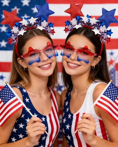 BleSky 2PCS Patriotic Red White and Blue Headbands for 4th of July