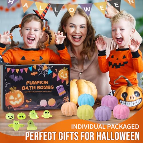 FAMILON Halloween Pumpkin Bath Bombs with Glow-in-the-Dark Toys - Kids Spa Gift Set