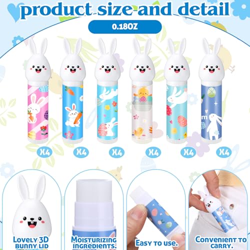 24 Pcs Easter Bunny Lip Balm Bulk Set - Natural Beeswax Moisturizing Care