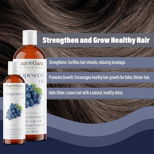 Plant Guru 100% Pure Cold Pressed Grapeseed Oil, 16 fl. oz. for Skin & Hair