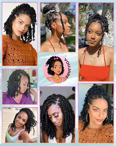 Youjare 10 Inch Passion Twist Crochet Hair Extensions - 8 Packs, 1B, Pre-Looped, Boho Protective Style
