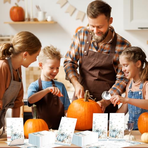 Fall Paper Guest Napkins - 100 Pack Blue Pumpkin Design for Thanksgiving