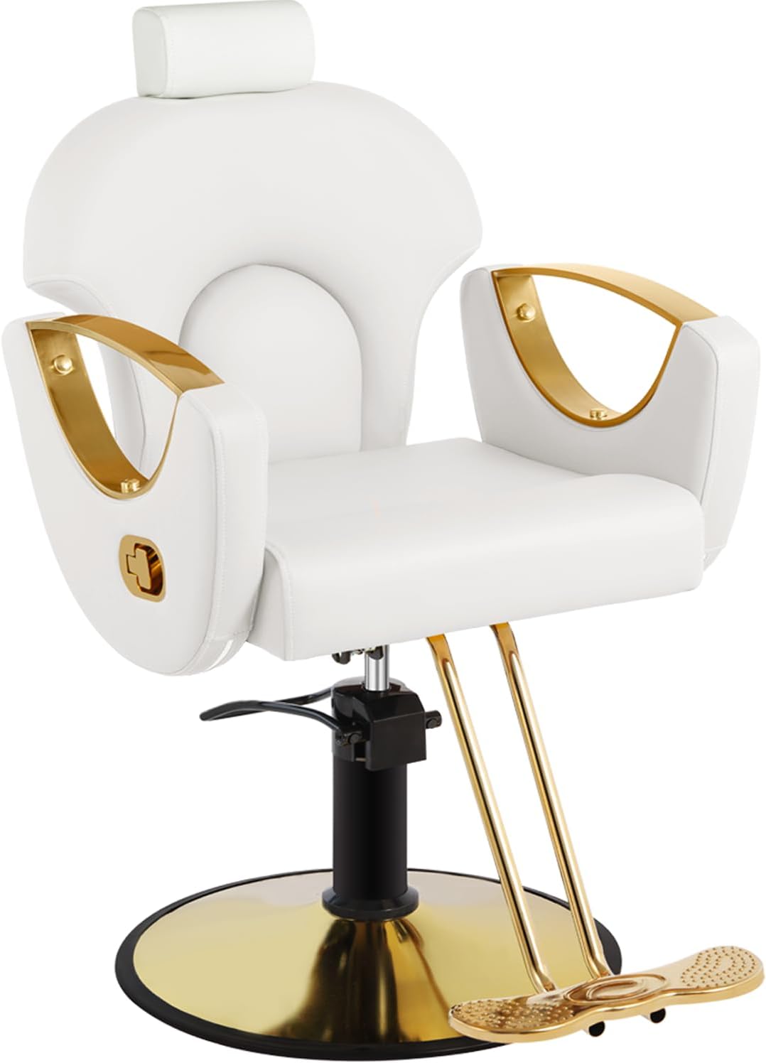 Professional Barber Salon Chair - Heavy Duty Hydraulic Design, 135° Recline, 360° Swivel | Black and Gold PU Leather