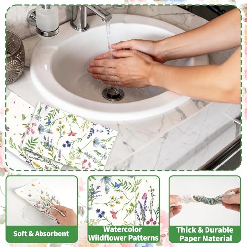 Wildflower Paper Napkins - 100 Pack Disposable Floral Guest Napkins