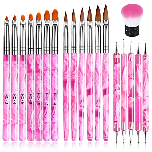 TOROKOM 19-Piece Pink Nail Art Brush and Dotting Tool Set for UV Gel