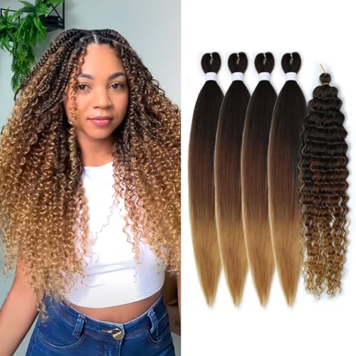 Siphis Pre Stretched Boho Braiding Hair 26 Inch — Black to Brown to Honey Blonde, 5 Pack