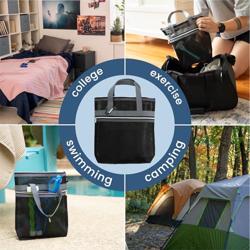 Mesh Shower Caddy - 10x10 Inch Black and Grey Bathroom Organizer, Portable & Quick Drying