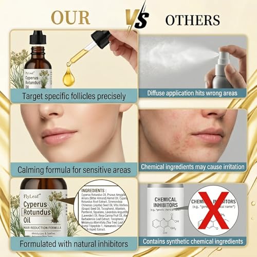 100% Pure Cyperus Rotundus Oil for Hair Removal - Natural Hair Growth Inhibitor & Reduction Oil - Topical Cyperus Oil for Face, Body, Underarms & Bikini Line - Vegan & Hexane-Free - 2oz (60ml)