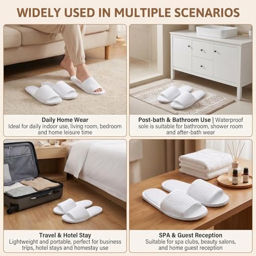 ericotry White Open Toe Spa Slippers 2 Pairs Hotel Travel Footwear