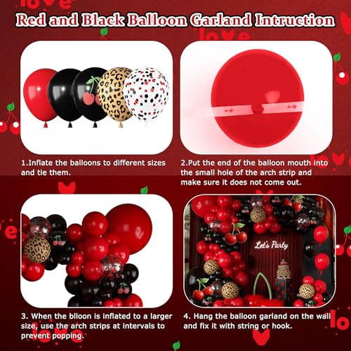 170Pcs Red & Black Leopard Print Balloon Garland Kit