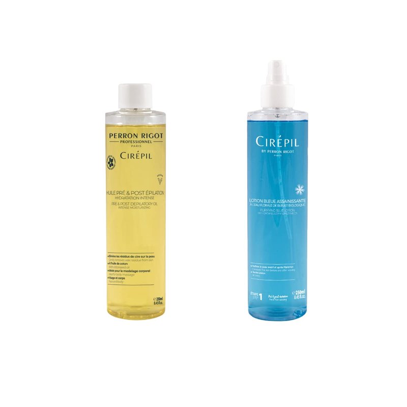 Cirepil Professional Pre & Post Waxing Duo Bundle - Blue Lotion Cleanser (8.45 oz) and Pre & Post Depilatory Moisturizing Oil (8.45 oz) - Complete Skin Preparation & After-Care Treatment