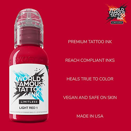 World Famous Limitless Tattoo Ink - Light Red 1, 1 oz Professional Pigment
