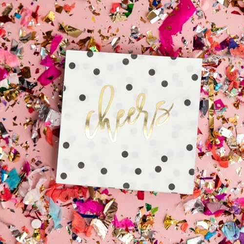 Gold Foil Cheers Cocktail Napkins - 50 Pack, 4.75" Square