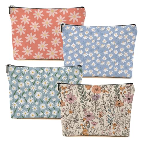 DHKG Multicolor Vintage Floral Makeup Bag with Daisy Design - Garden Gift