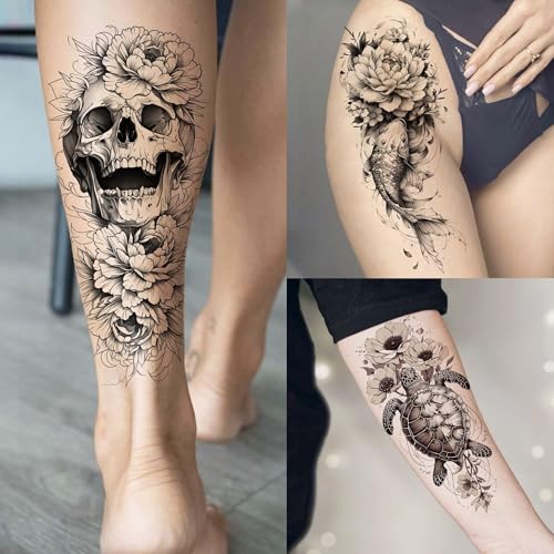 Toneoldshu Flower Butterfly Half Arm Sleeve Temporary Tattoos 71 Sheets for Women & Adults