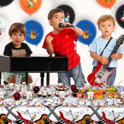Guitar Music Theme Tablecloths - 4 Pack for Birthday Parties