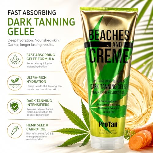 ProTan Beaches & Crème Hemp Dark Tanning Gel - Fast Absorbing, Nourishing 8.5oz