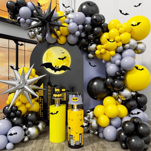127-Piece Black and Yellow Balloon Arch Kit for Parties