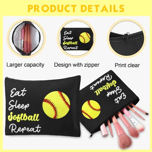 12 Pcs Softball Team Makeup Bags - Canvas Travel Toiletry Pouch for Sports