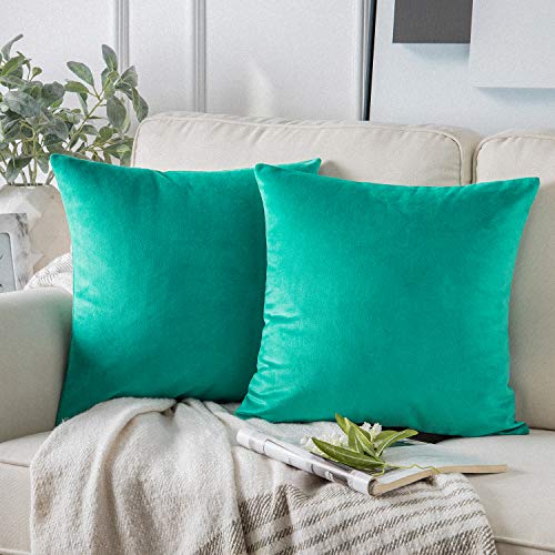 Phantoscope Velvet Throw Pillow Covers - Pack of 2, 20x20 inches, Turquoise