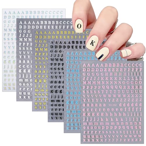 CHANGAR Alphabet Nail Stickers - Self-Adhesive Nail Art Decals (6 Sheets)