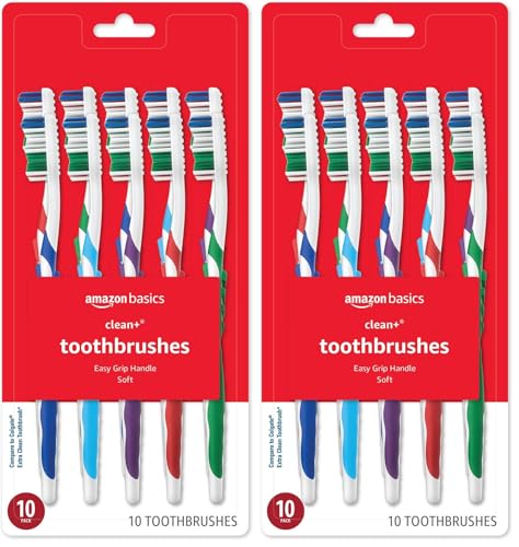 Amazon Basics Soft Toothbrushes - Pack of 20 in Assorted Colors