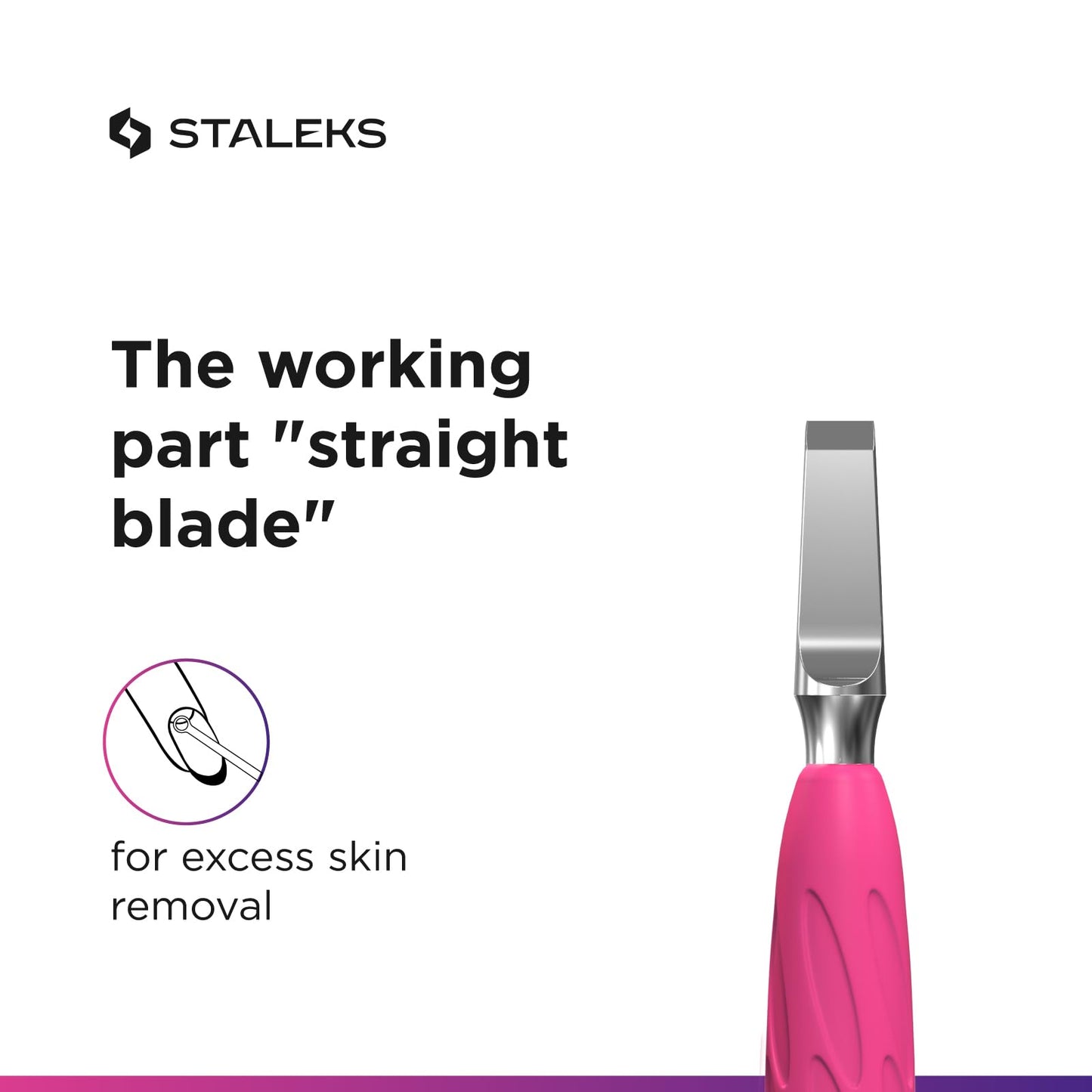 Staleks Pro Manicure Pusher UNIQ 10 Type 5 – Silicone Handle – Narrow Rounded Pusher & Straight Blade