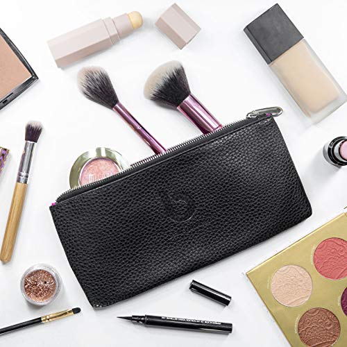 Travel Makeup Brush Case PU Leather Cosmetic Bag for Women, Black