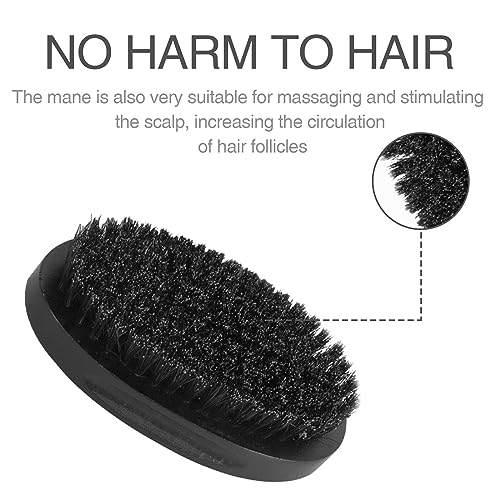 Tipuuz Black 360 Curved Medium Hard Boar Bristle Hair & Beard Brush for Waves & Grooming