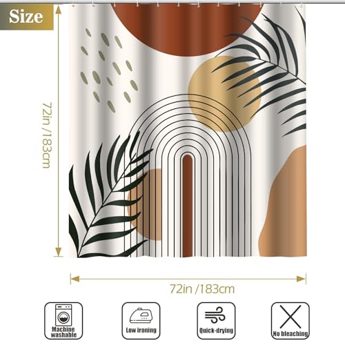 Boho Shower Curtain 72x72 Inches - Waterproof Mid Century Design
