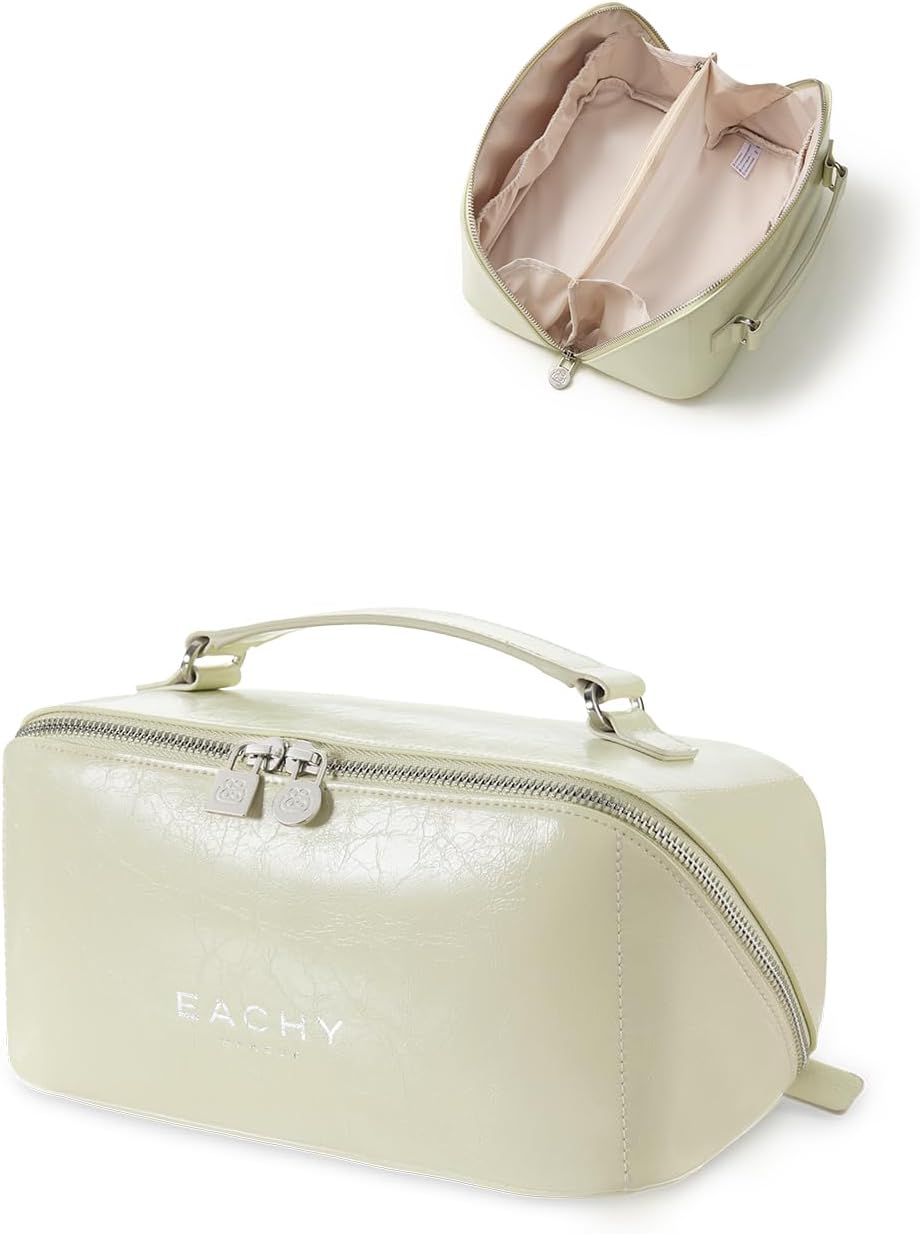 Travel Makeup Bag - Large Capacity Waterproof PU Leather Cosmetic Organizer for Skincare & Brushes | Portable Toiletry Bag
