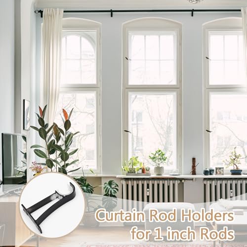 Heavy Duty Curtain Rod Brackets - 8 Pack Black Holders for 1" Rods