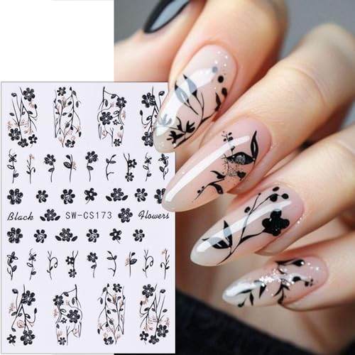 6 Sheets Fall Nail Art Stickers - 3D Self-Adhesive Floral Designs