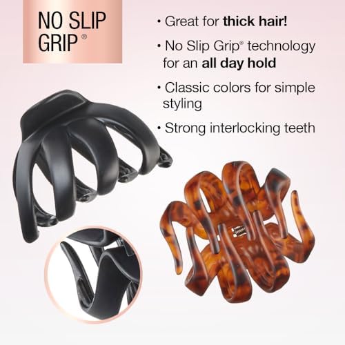Scunci Octopus Claw Clips for Thick Hair - Tortoise Brown & Black, 2 Count