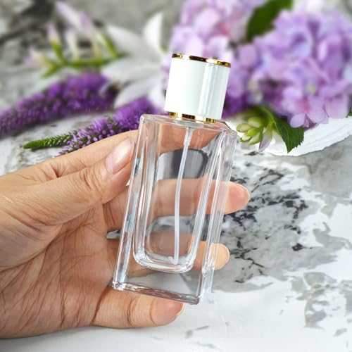 Yerpkefey 50ml Glass Spray Perfume Bottles - White Cap, 2 Pack Refillable Atomizers