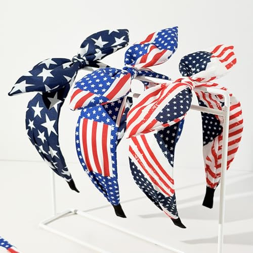 YUEELI 4 Pack Patriotic Headbands for Women & Girls - Red White Blue Flag Hair Accessories for Independence Day & Memorial Day