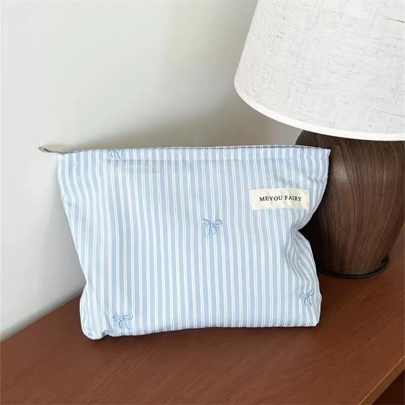RSRSLEII Striped Makeup Bag for Women - Blue Stripe Travel Pouch