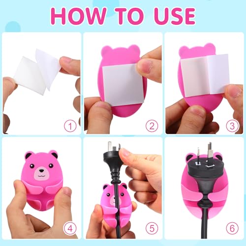 Cute Bear Cable Clips - 12pcs Adhesive Power Plug Hooks for Cord Management