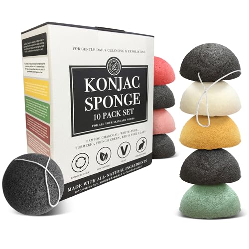 Bare Essentials Living Konjac Sponge Set - 10 Pack Natural Exfoliating