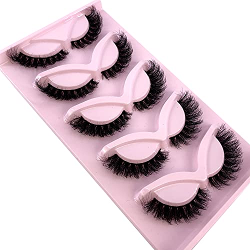 HBZGTLAD 5 Pairs Fluffy Natural Faux Mink False Lashes Short 8-22mm Wispy Strip RU-1