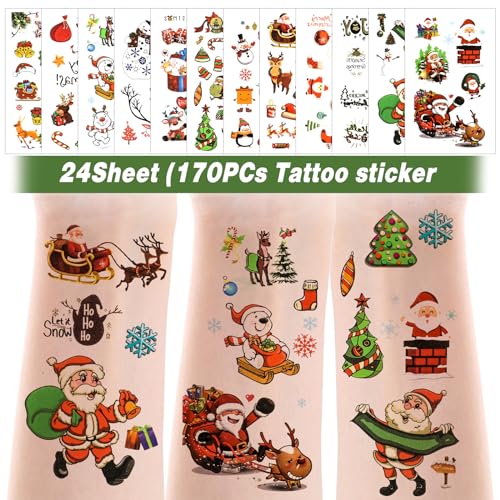 Christmas Temporary Tattoos for Kids, 200Pieces Bulk Cute Santa Clau
