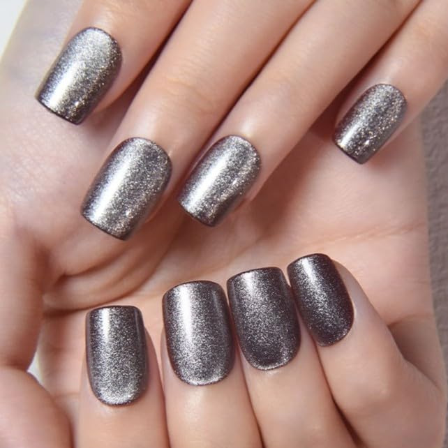 Aqua Blue Cat Eye Press-On Nails - Medium Square Chrome Design | Holographic Glitter Gel Acrylic Reusable