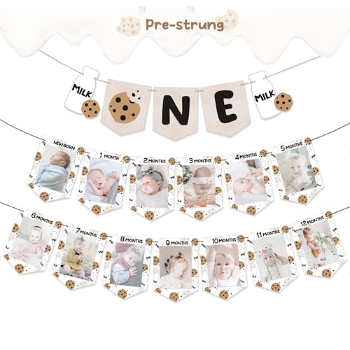 Milk and Cookies First Birthday Photo Banner Set with High Chair Banner
