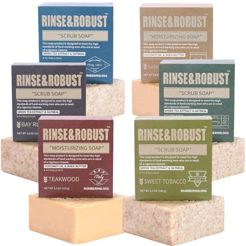Rinse & Robust Natural Exfoliating Bar Soap Set for Men - 6 Pack